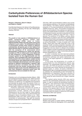 Carbohydrate Preferences of Bifidobacterium Species-Isolated