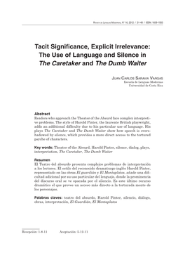 Tacit Significance, Explicit Irrelevance: the Use of Language and Silence in the Caretaker and the Dumb Waiter