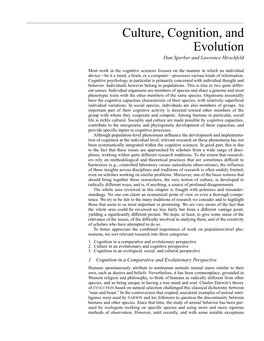 Culture, Cognition, and Evolution Dan Sperber and Lawrence Hirschfeld