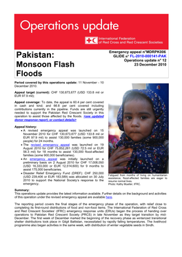 Pakistan: GLIDE N° FL-2010-000141-PAK Operations Update N° 12 Monsoon Flash 23 December 2010 Floods