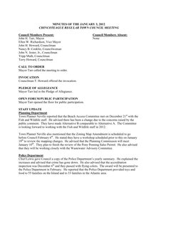 Minutes of the January 3, 2012 Chincoteague Regular Town Council Meeting