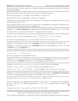 Section 2.2: Tautological Consequence Review Vocabulary