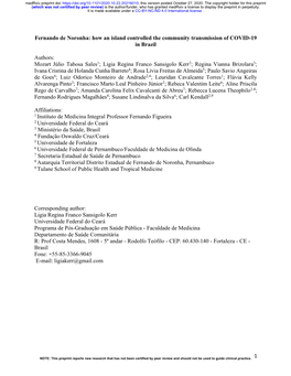 Fernando De Noronha: How an Island Controlled the Community Transmission of COVID-19 in Brazil