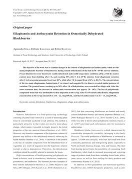 Original Paper Ellagitannin and Anthocyanin Retention In