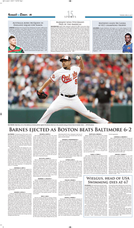 Barnes Ejected As Boston Beats Baltimore 6-2