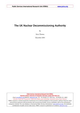 The UK Nuclear Decommissioning Authority