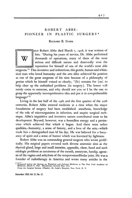 Robert Abbe: Pioneer in Plastic Surgery* Richard B