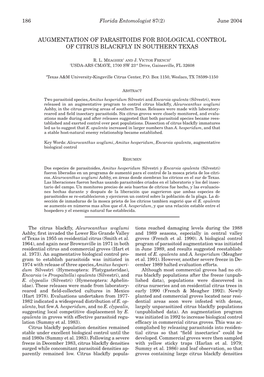 Augmentation of Parasitoids for Biological Control of Citrus Blackfly in Southern Texas