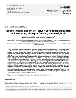 Effects of Land Use on Soil Physicochemical Properties at Barkachha, Mirzapur District, Varanasi, India