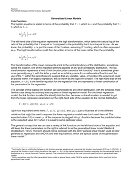 Generalized Linear Models Link Function the Logistic Equation Is