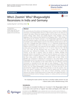 Who's Zoomin' Who? Bhagavadgītā Recensions in India and Germany