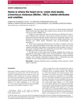 Home Is Where the Heart Rot Is: Violet Click Beetle, Limoniscus Violaceus (Müller, 1821), Habitat Attributes and Volatiles