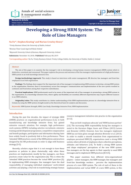 Developing a Strong HRM System: the Role of Line Managers