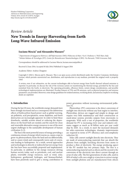 New Trends in Energy Harvesting from Earth Long-Wave Infrared Emission