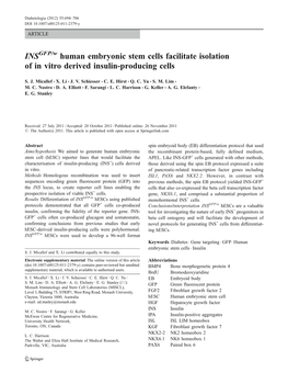 Human Embryonic Stem Cells Facilitate Isolation of in Vitro Derived Insulin-Producing Cells