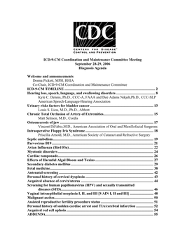 ICD-9-CM Coordination and Maintenance Committee Meeting September 28-29, 2006 Diagnosis Agenda