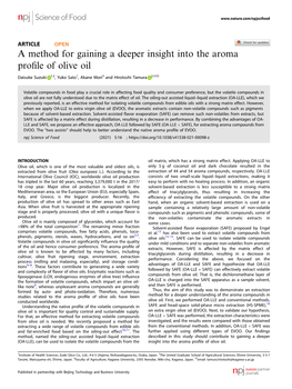 A Method for Gaining a Deeper Insight Into the Aroma Profile of Olive