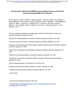 Genome-Wide, Bidirectional CRISPR Screens Identify Mucins As Critical Host Factors Modulating SARS-Cov-2 Infection