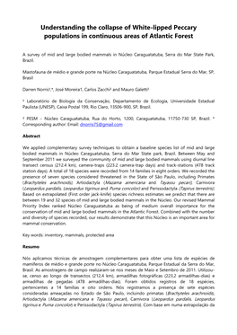 Understanding the Collapse of White-Lipped Peccary Populations in Continuous Areas of Atlantic Forest