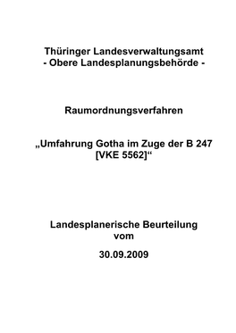 Raumordnungsverfahren „Umfahrung Gotha Im Zuge Der B 247 [VKE