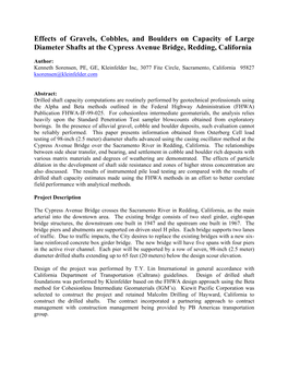 Effects of Gravels, Cobbles, and Boulders on Capacity of Large Diameter Shafts at the Cypress Avenue Bridge, Redding, California