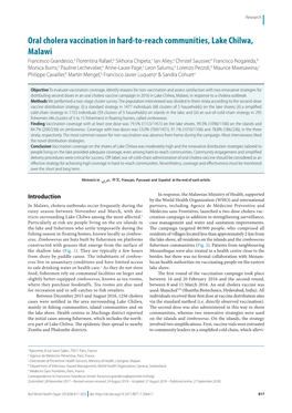 Oral Cholera Vaccination in Hard-To-Reach Communities, Lake