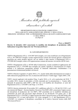 Disciplinare Di Produzione Dei Vini Ad Indicazione Geografica Tipica “Provincia Di Pavia”