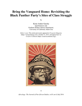 Revisiting the Black Panther Party's Sites of Class Struggle