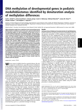 DNA Methylation of Developmental Genes in Pediatric Medulloblastomas Identiﬁed by Denaturation Analysis of Methylation Differences