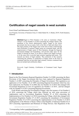 Certification of Nagari Assets in West Sumatra