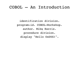 COBOL – an Introduction