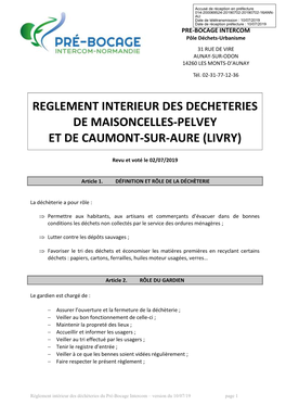 Règlement Des Déchèteries