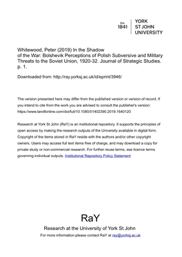 In the Shadow of the War: Bolshevik Perceptions of Polish Subversive and Military Threats to the Soviet Union, 1920-32