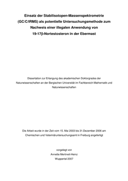 GC/C/IRMS) Als Potentielle Untersuchungsmethode Zum Nachweis Einer Illegalen Anwendung Von 19-17 Βββ-Nortestosteron in Der Ebermast