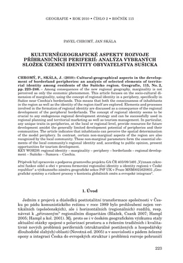 Kulturněgeografické Aspekty Rozvoje Příhraničních Periferií: Analýza Vybraných Složek Územní Identity Obyvatelstva Sušicka