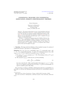 Conditional Measures and Conditional Expectation; Rohlin’S Disintegration Theorem