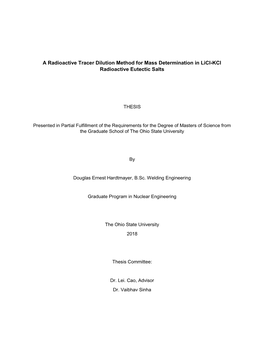 A Radioactive Tracer Dilution Method for Mass Determination in Licl-Kcl Radioactive Eutectic Salts