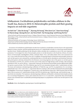 Ichthyotoxic Cochlodinium Polykrikoides Red Tides Offshore in the South Sea, Korea in 2014: II