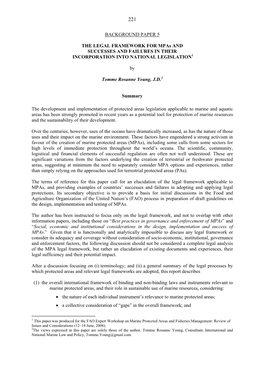 BACKGROUND PAPER 5 the LEGAL FRAMEWORK for Mpas