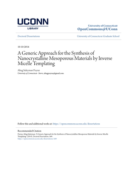 A Generic Approach for the Synthesis of Nanocrystalline Mesoporous