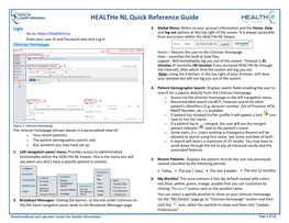 Healthe NL Quick Reference Guide