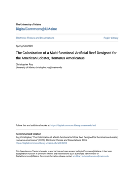 The Colonization of a Multi-Functional Artificial Reef Designed for the American Lobster, Homarus Americanus