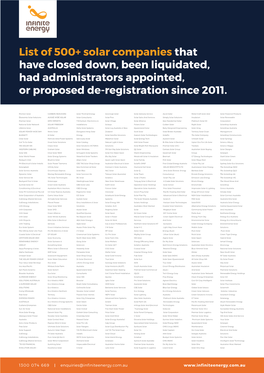 List of 500+ Solar Companies That Have Closed Down, Been Liquidated, Had Administrators Appointed, Or Proposed De-Registration Since 2011