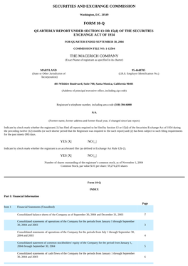 Securities and Exchange Commission Form 10-Q The