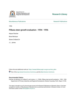Pilbara Steer Growth Evaluation : 1994 - 1996