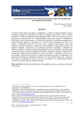 Conjuntura Do Desenvolvimento Regional Dos Municípios Do Estado Do Tocantins1