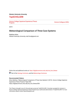 Meteorological Comparison of Three Cave Systems