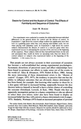 Desire for Control and the Illusion of Control: the Effects of Familiarity and Sequence of Outcomes