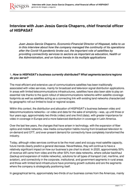 Interview with Juan Jesús García Chaparro, Chief Financial Officer of HISPASAT Gerencia De Riesgos Y Seguros