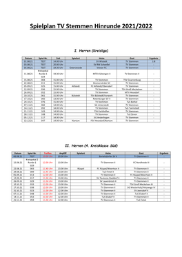 Spielplan TV Stemmen Hinrunde 2021/2022